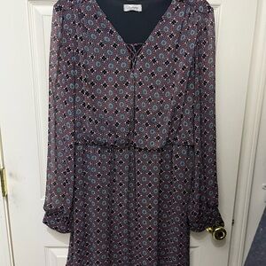 Olsenboye Long Sleeve Dress - Black and Pink Pattern
